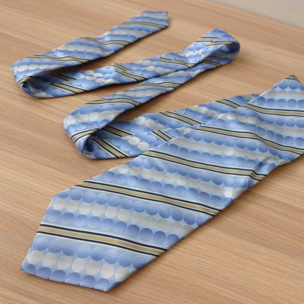 Polka Dot Tie Mens SERICA Blue Jacquard Stripe Italian Silk Designer Slate ITALY